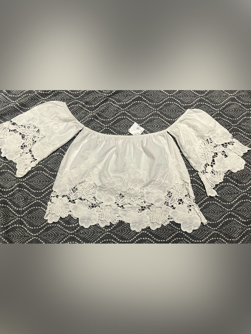 White Off-Shoulder Lace Trim Cropped Women's Top